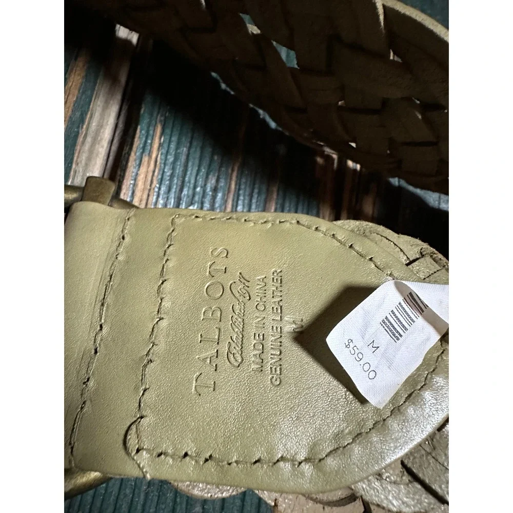 Talbots Womens Olive Green Braided Leather Belt Size‎ M Brass Buckle Wide Woven